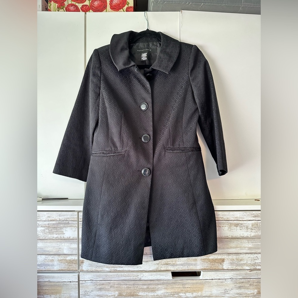 🖤 Apostrophe Black Jacquard Tailored Long Coat Jacket Size Small